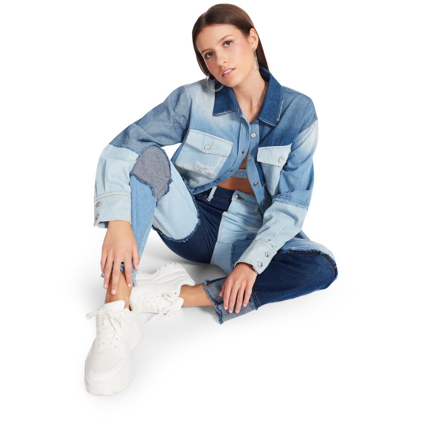 πουκαμισα γυναικεια Steve Madden Kylie Shacket Denim Fabric μπλε | GR-7596EBI