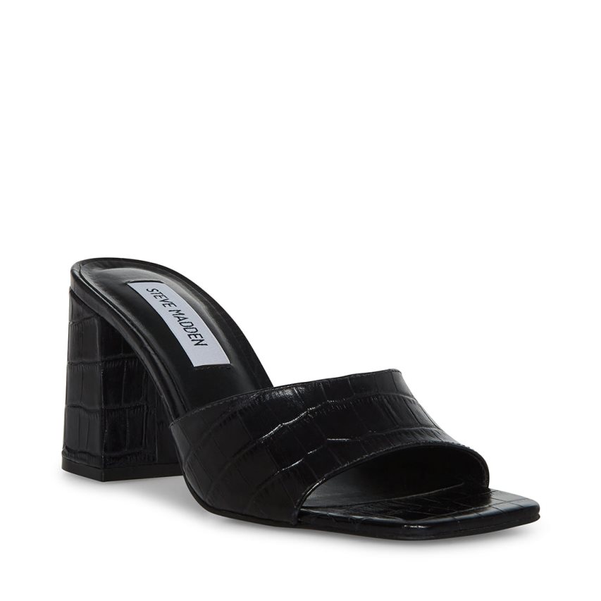 σανδαλια με τακουνι γυναικεια Steve Madden Alaya Crocodile μαυρα | GR-1645HQM