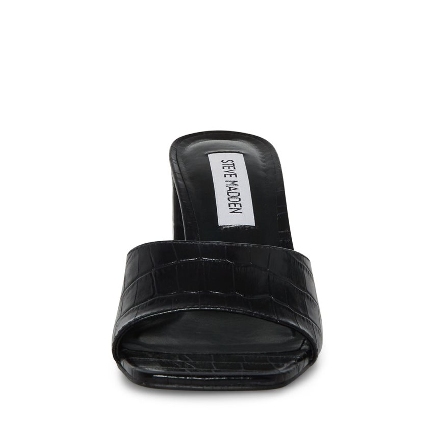σανδαλια με τακουνι γυναικεια Steve Madden Alaya Crocodile μαυρα | GR-1645HQM