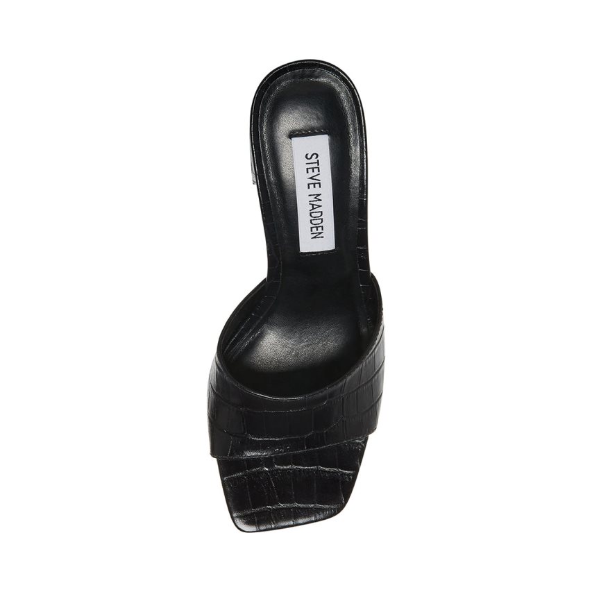 σανδαλια με τακουνι γυναικεια Steve Madden Alaya Crocodile μαυρα | GR-1645HQM