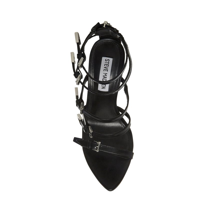 σανδαλια με τακουνι γυναικεια Steve Madden Simone δερματινα μαυρα | GR-1765ITH