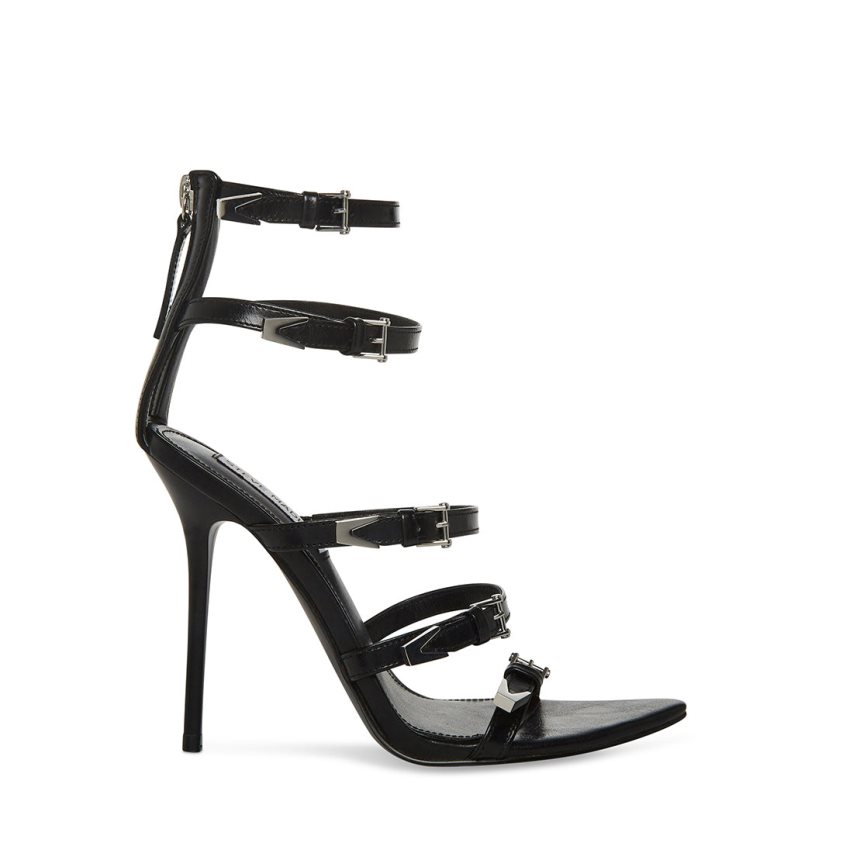 σανδαλια με τακουνι γυναικεια Steve Madden Simone δερματινα μαυρα | GR-1765ITH