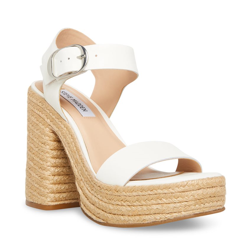 σανδαλια με τακουνι γυναικεια Steve Madden Janice δερματινα ασπρα | GR-236OXJB