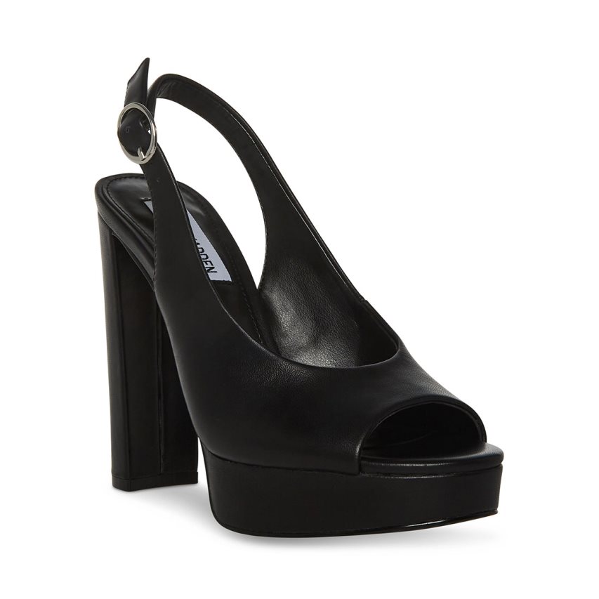 σανδαλια με τακουνι γυναικεια Steve Madden Booker δερματινα μαυρα | GR-2581RDQ