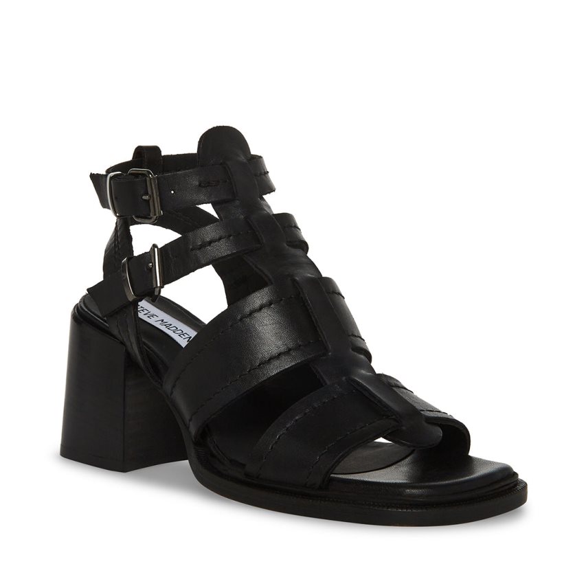 σανδαλια με τακουνι γυναικεια Steve Madden Angelene δερματινα μαυρα | GR-2659GUO
