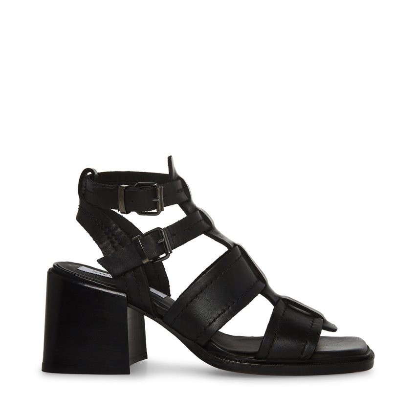 σανδαλια με τακουνι γυναικεια Steve Madden Angelene δερματινα μαυρα | GR-2659GUO