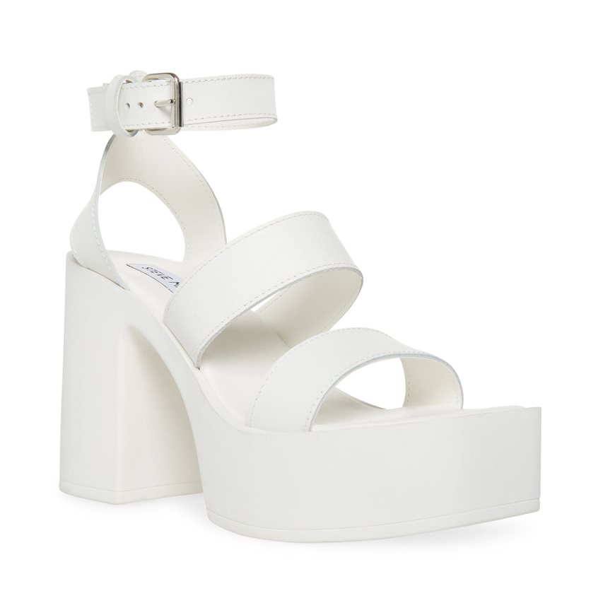 σανδαλια με τακουνι γυναικεια Steve Madden Dora δερματινα ασπρα | GR-269OMRG