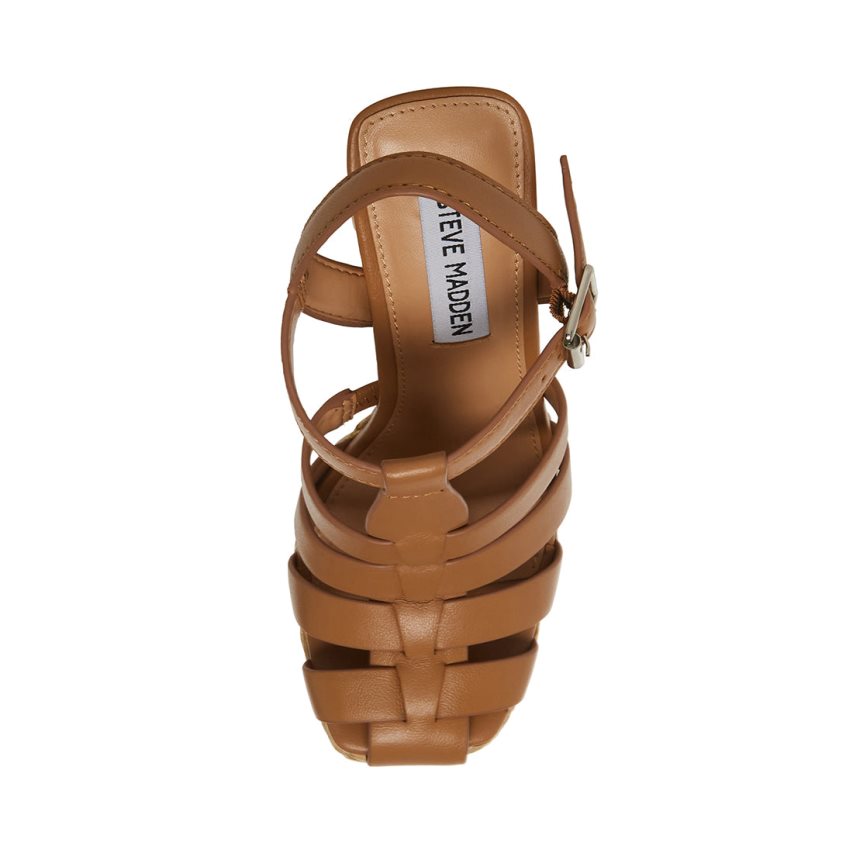 σανδαλια με τακουνι γυναικεια Steve Madden Gallery δερματινα καφε | GR-2736VTH