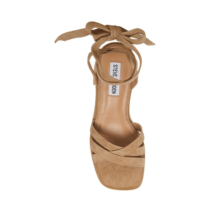 σανδαλια με τακουνι γυναικεια Steve Madden Cory Natural σουετ καφε | GR-2O67ZRN