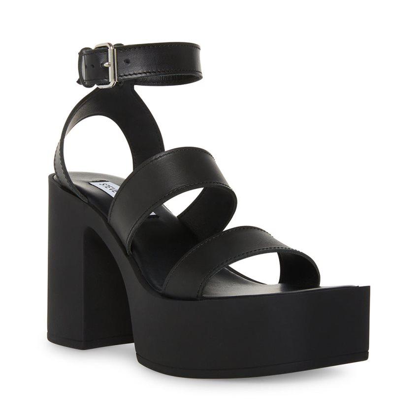 σανδαλια με τακουνι γυναικεια Steve Madden Dora δερματινα μαυρα | GR-3197AEK