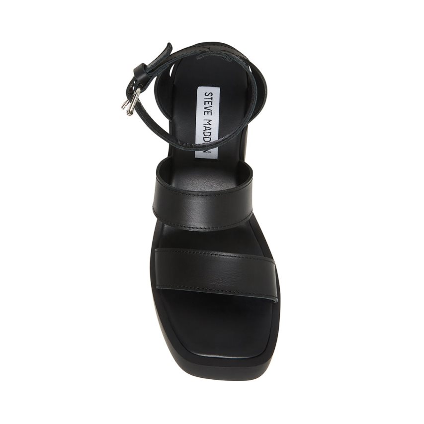 σανδαλια με τακουνι γυναικεια Steve Madden Dora δερματινα μαυρα | GR-3197AEK