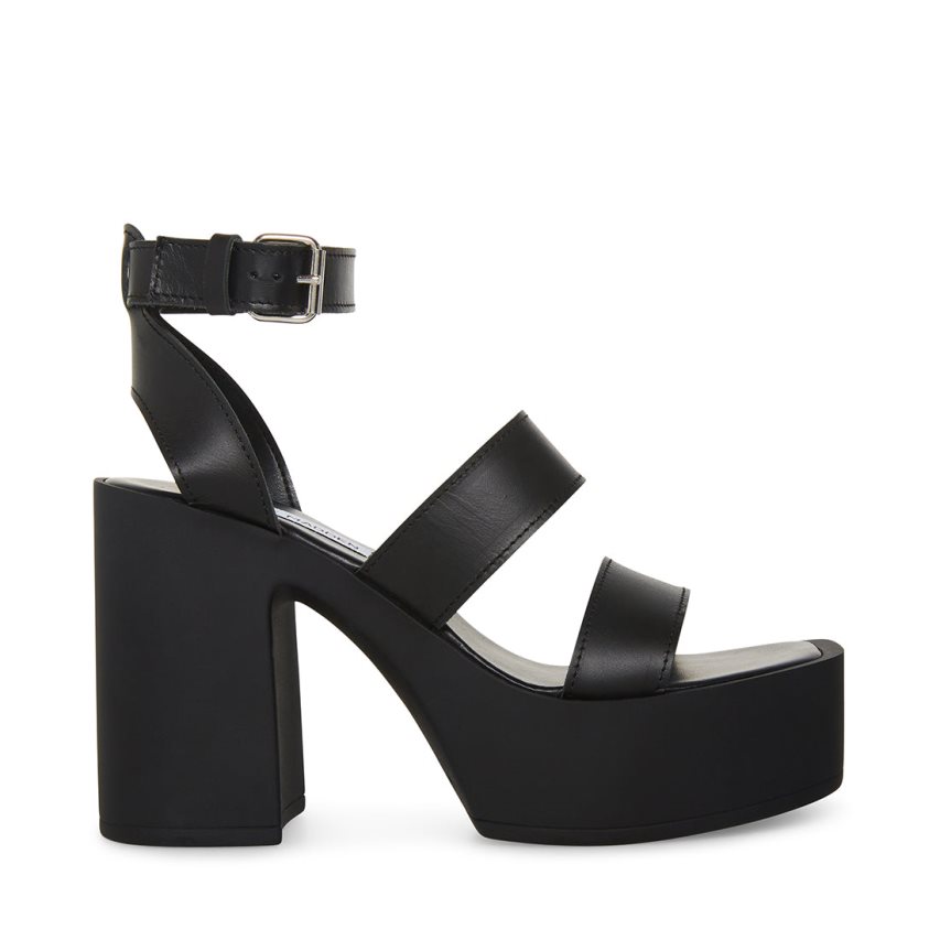 σανδαλια με τακουνι γυναικεια Steve Madden Dora δερματινα μαυρα | GR-3197AEK