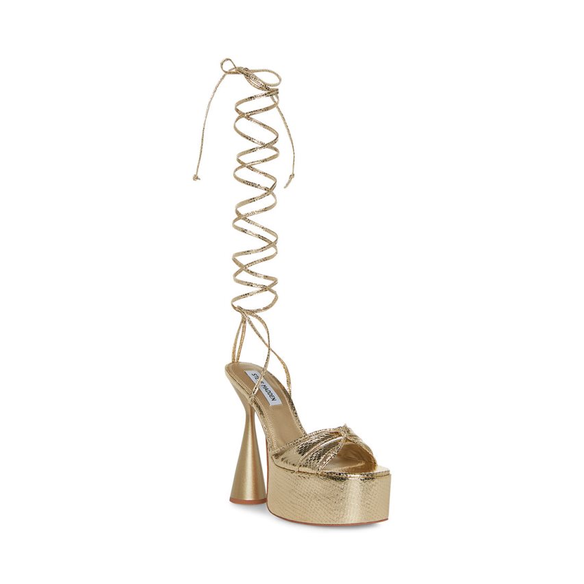 σανδαλια με τακουνι γυναικεια Steve Madden Yasmyn Snake χρυσο χρωμα | GR-3218CLI