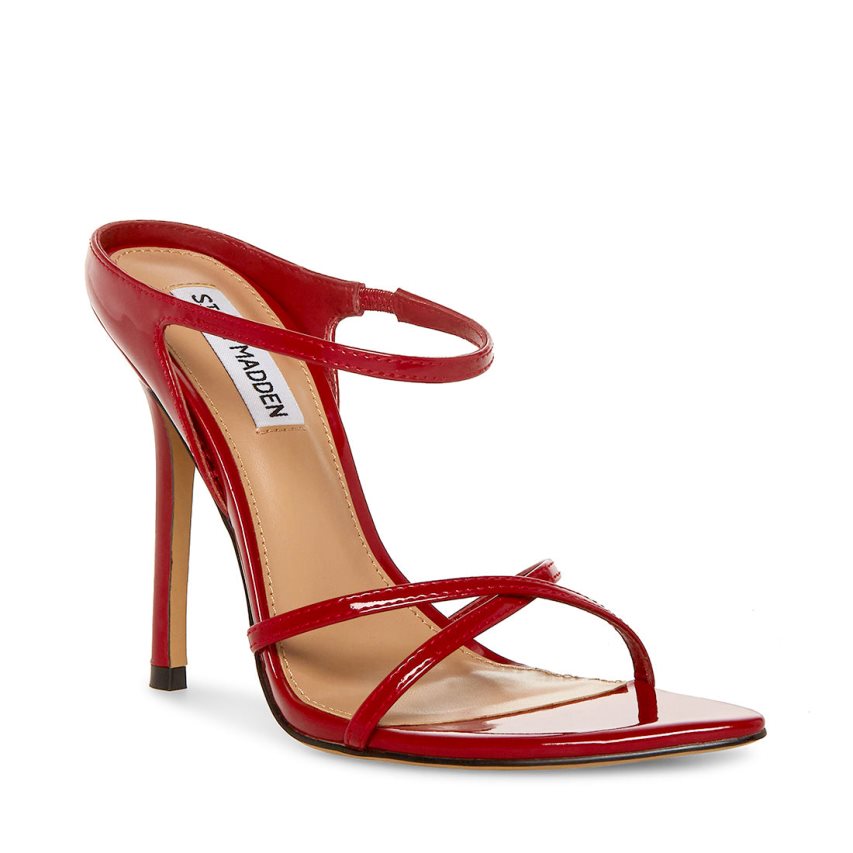 σανδαλια με τακουνι γυναικεια Steve Madden Stunner λουστρινι κοκκινα | GR-3287RJL