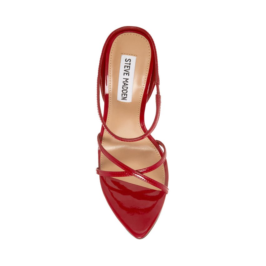 σανδαλια με τακουνι γυναικεια Steve Madden Stunner λουστρινι κοκκινα | GR-3287RJL