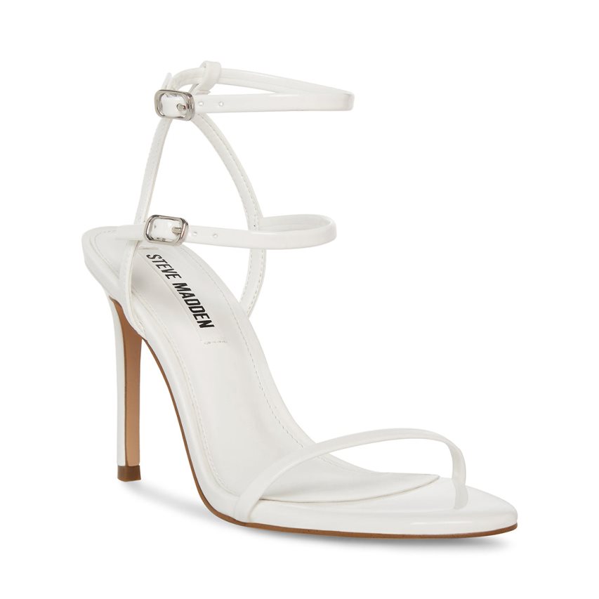 σανδαλια με τακουνι γυναικεια Steve Madden Theresa λουστρινι ασπρα | GR-3486TFQ