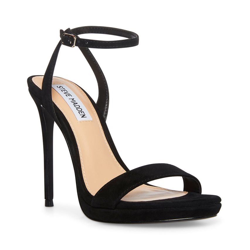 σανδαλια με τακουνι γυναικεια Steve Madden Wafer σουετ μαυρα | GR-368OXEW