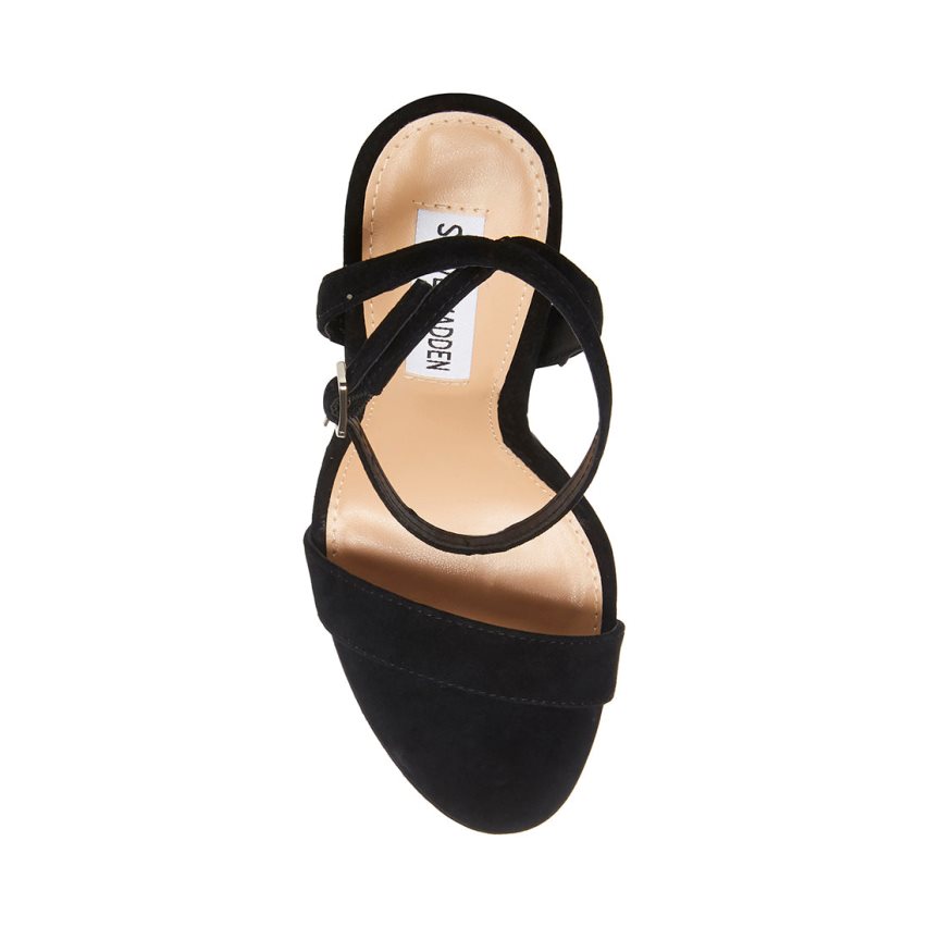 σανδαλια με τακουνι γυναικεια Steve Madden Wafer σουετ μαυρα | GR-368OXEW