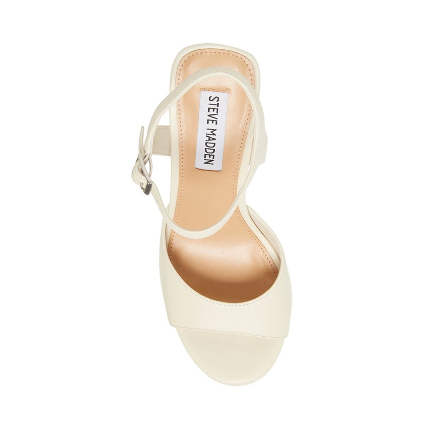 σανδαλια με τακουνι γυναικεια Steve Madden Amy δερματινα κρέμα | GR-3O48FUA