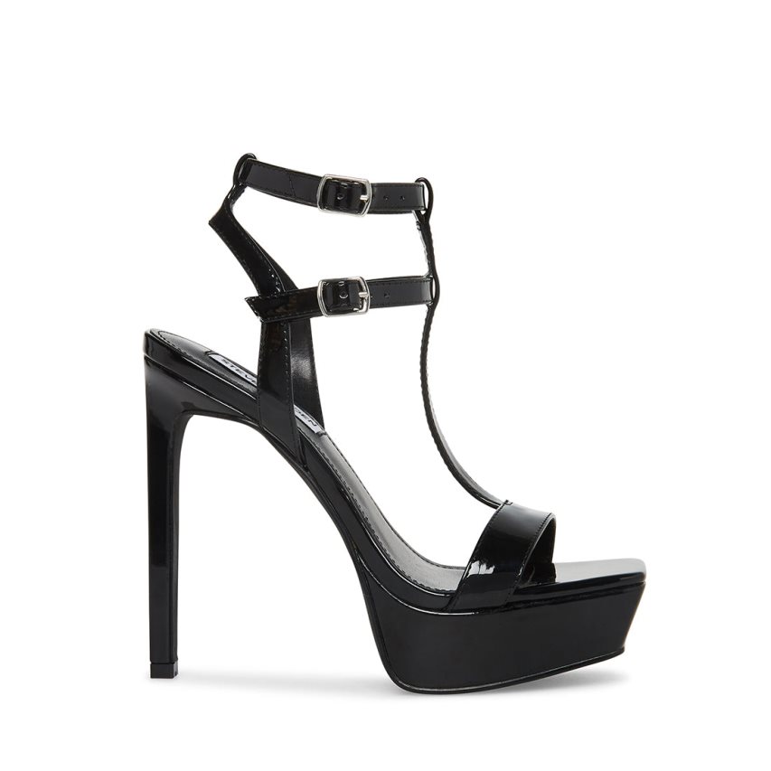 σανδαλια με τακουνι γυναικεια Steve Madden Selma λουστρινι μαυρα | GR-3O96UMJ