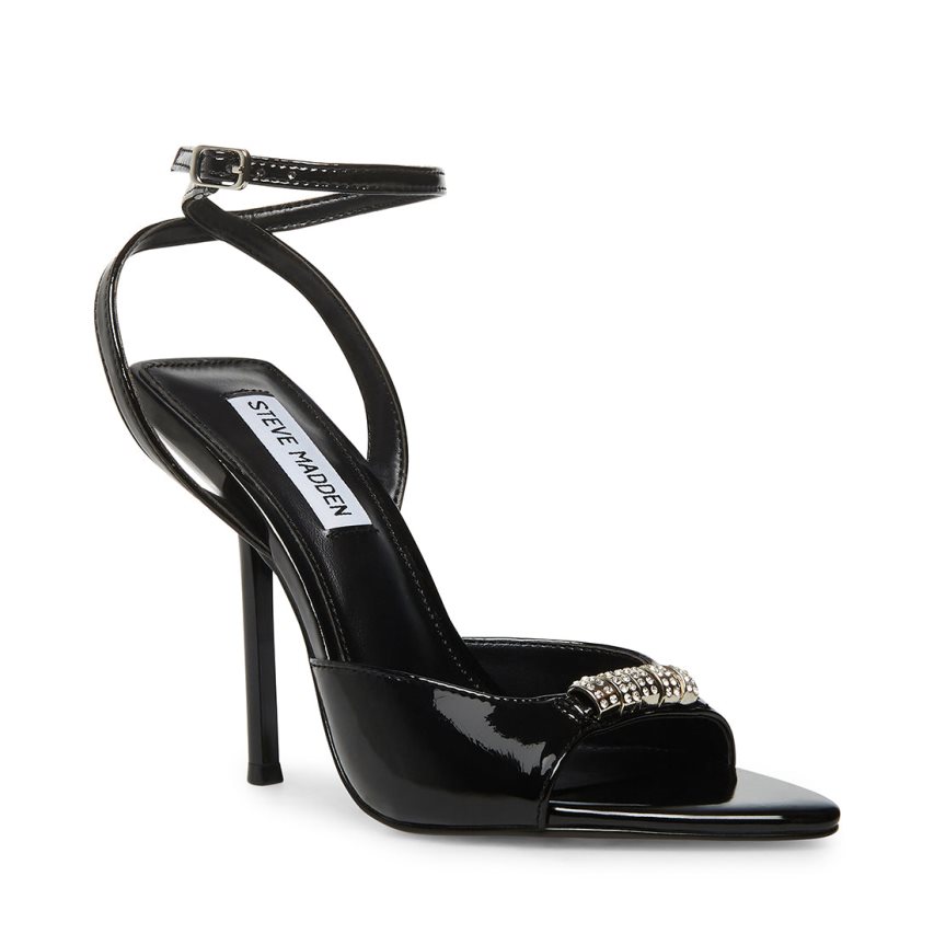 σανδαλια με τακουνι γυναικεια Steve Madden Prize λουστρινι μαυρα | GR-42O9QGY