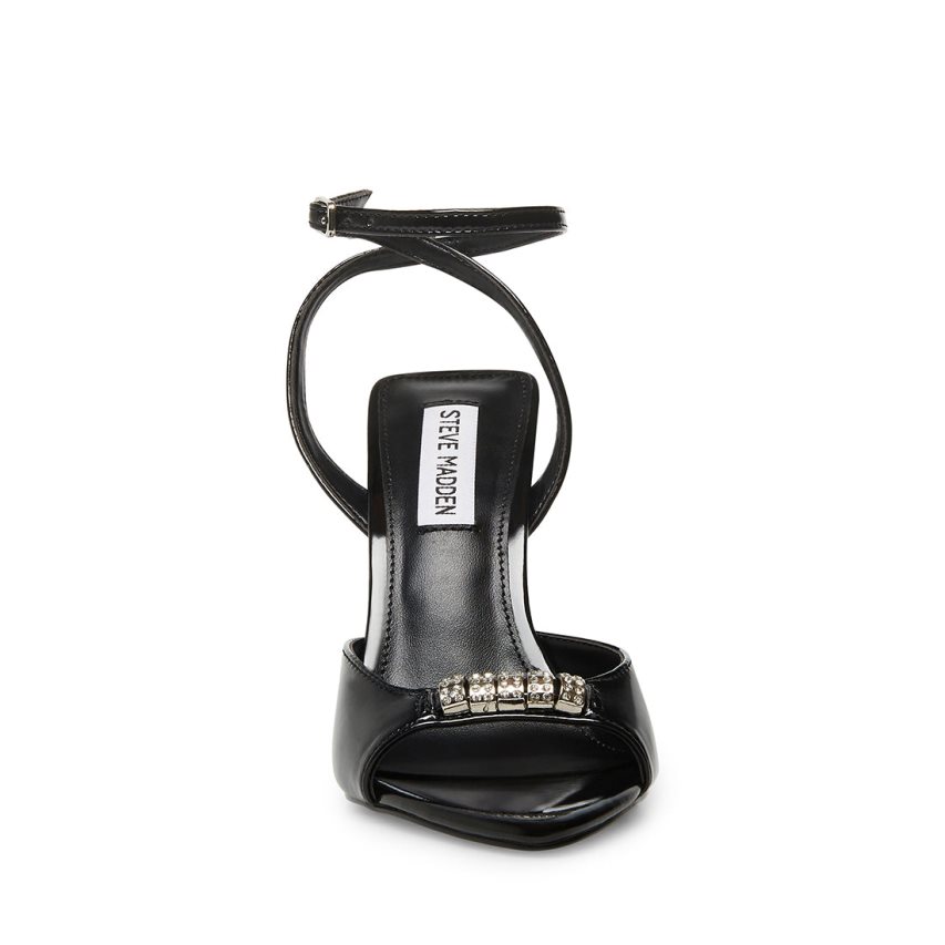 σανδαλια με τακουνι γυναικεια Steve Madden Prize λουστρινι μαυρα | GR-42O9QGY