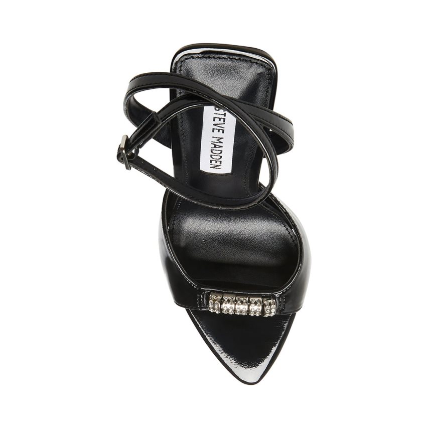 σανδαλια με τακουνι γυναικεια Steve Madden Prize λουστρινι μαυρα | GR-42O9QGY
