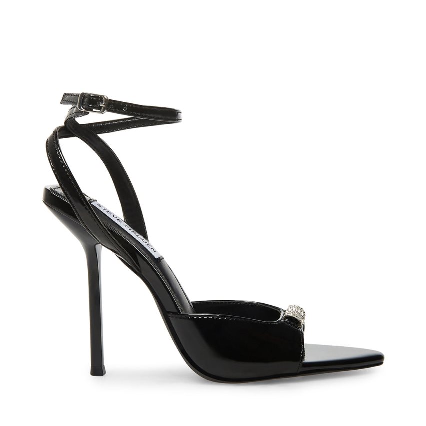σανδαλια με τακουνι γυναικεια Steve Madden Prize λουστρινι μαυρα | GR-42O9QGY