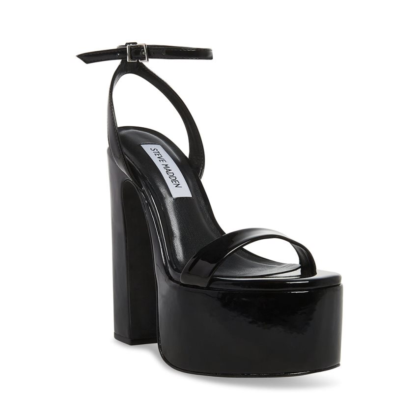 σανδαλια με τακουνι γυναικεια Steve Madden Darla λουστρινι μαυρα | GR-4391WDL