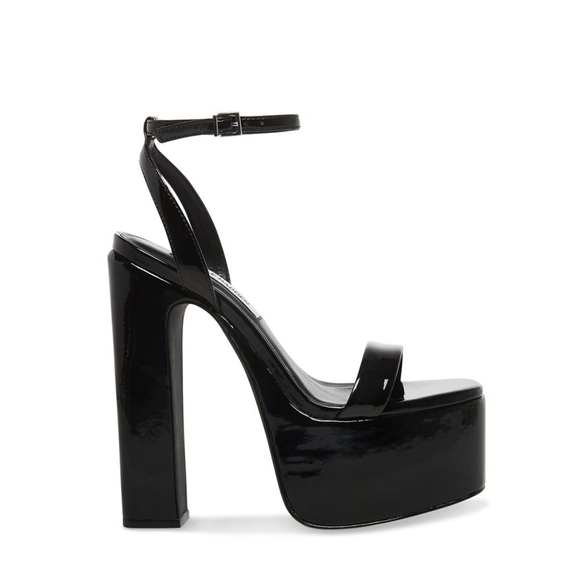 σανδαλια με τακουνι γυναικεια Steve Madden Darla λουστρινι μαυρα | GR-4391WDL