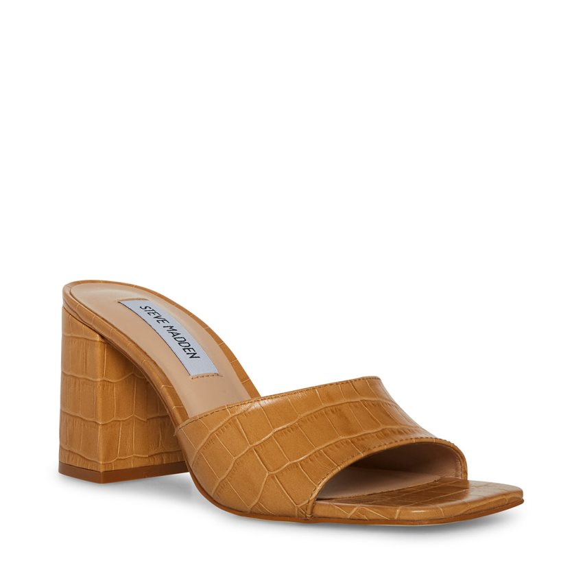 σανδαλια με τακουνι γυναικεια Steve Madden Alaya Crocodile καφε | GR-4786ODG