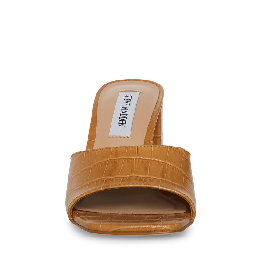 σανδαλια με τακουνι γυναικεια Steve Madden Alaya Crocodile καφε | GR-4786ODG