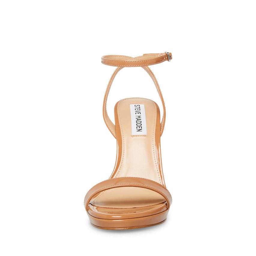 σανδαλια με τακουνι γυναικεια Steve Madden Wafer λουστρινι καφε | GR-48O3EGY