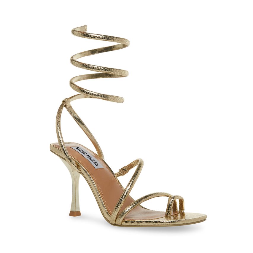 σανδαλια με τακουνι γυναικεια Steve Madden Shantelle Snake χρυσο χρωμα | GR-4O73OSG