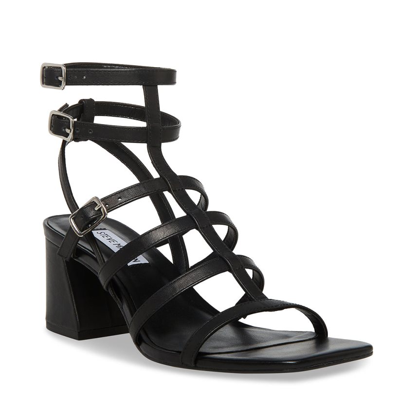 σανδαλια με τακουνι γυναικεια Steve Madden August δερματινα μαυρα | GR-5237LGX