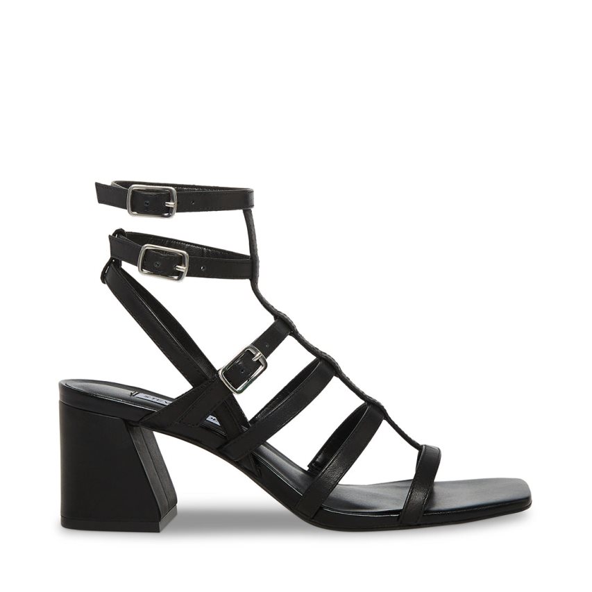σανδαλια με τακουνι γυναικεια Steve Madden August δερματινα μαυρα | GR-5237LGX