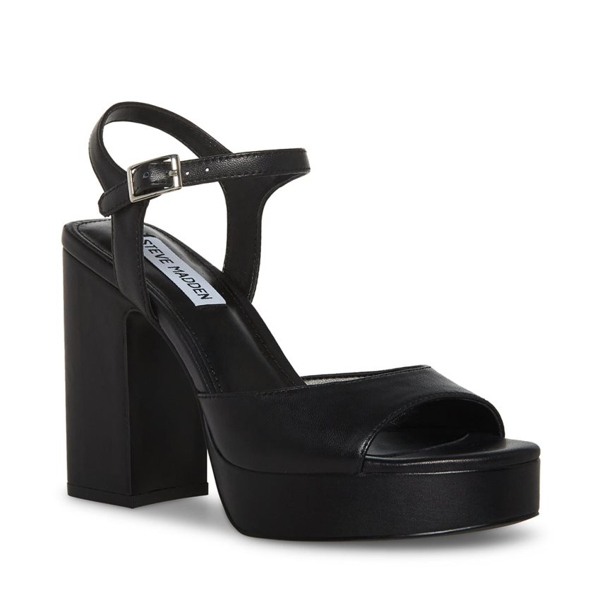 σανδαλια με τακουνι γυναικεια Steve Madden Amy δερματινα μαυρα | GR-5932JMQ