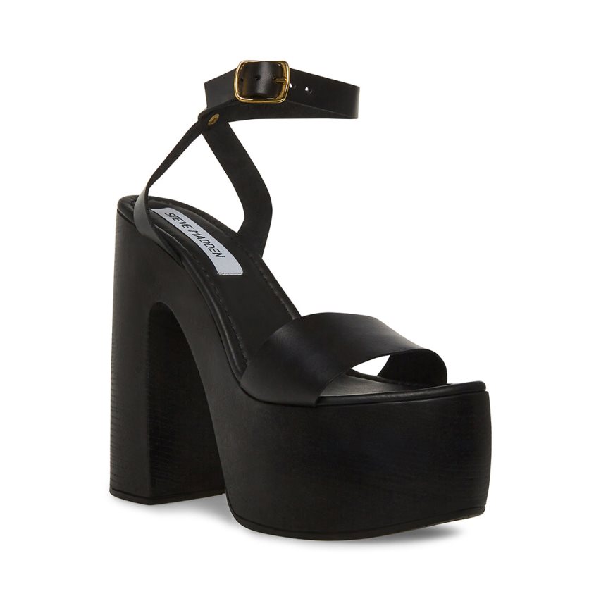 σανδαλια με τακουνι γυναικεια Steve Madden Alessia δερματινα μαυρα | GR-6291SIU