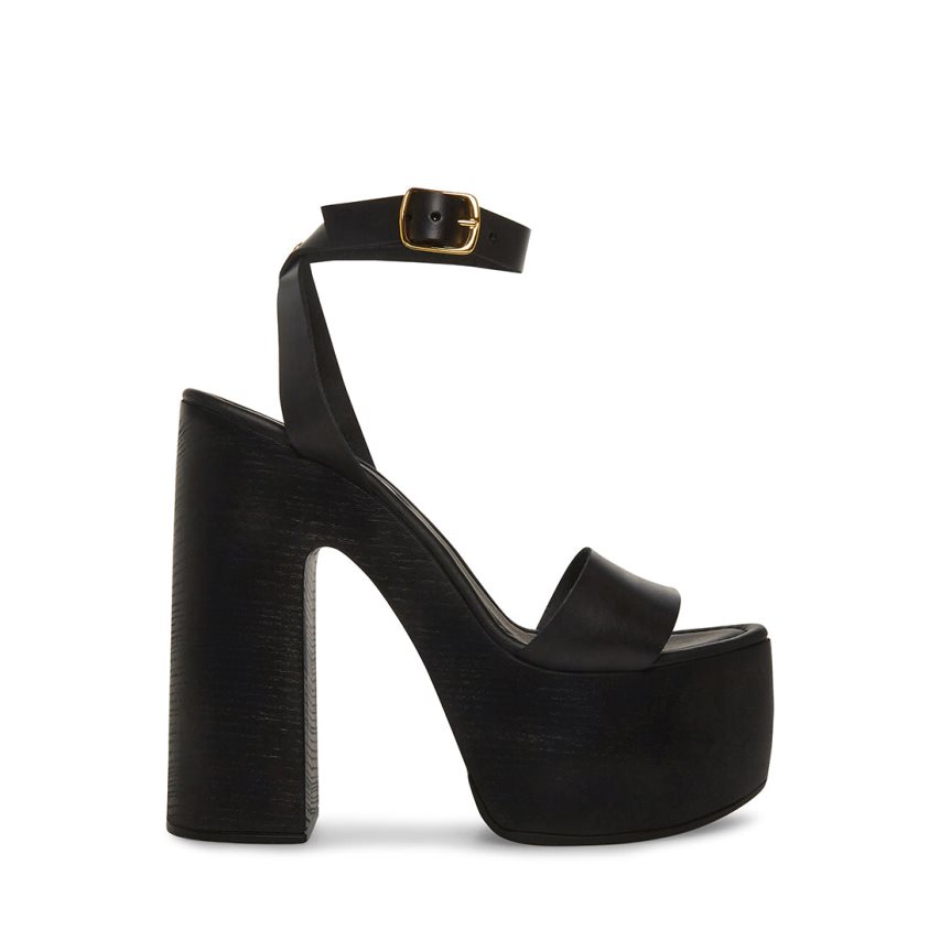 σανδαλια με τακουνι γυναικεια Steve Madden Alessia δερματινα μαυρα | GR-6291SIU