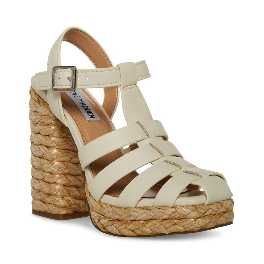 σανδαλια με τακουνι γυναικεια Steve Madden Gallery δερματινα κρέμα | GR-6384MWT