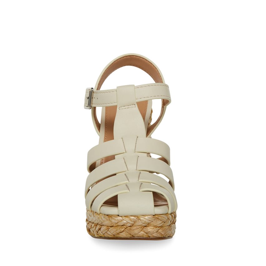 σανδαλια με τακουνι γυναικεια Steve Madden Gallery δερματινα κρέμα | GR-6384MWT