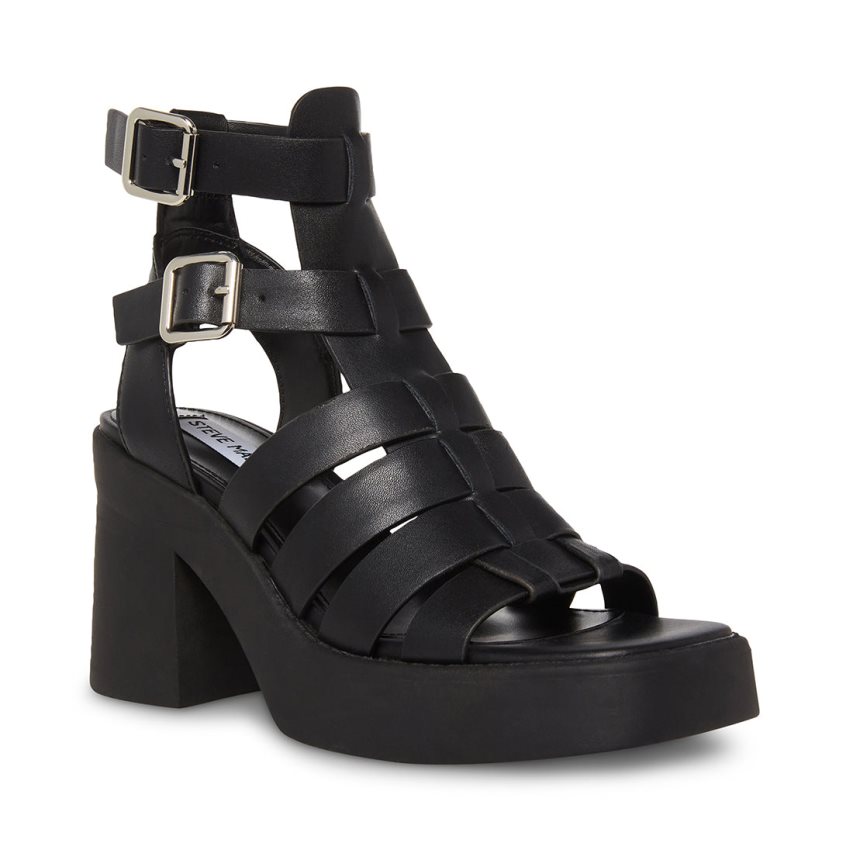 σανδαλια με τακουνι γυναικεια Steve Madden Kiona δερματινα μαυρα | GR-6431SYI