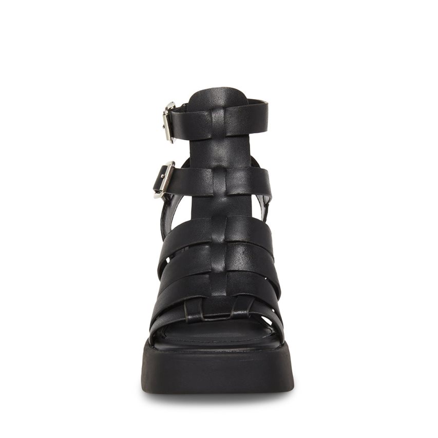 σανδαλια με τακουνι γυναικεια Steve Madden Kiona δερματινα μαυρα | GR-6431SYI