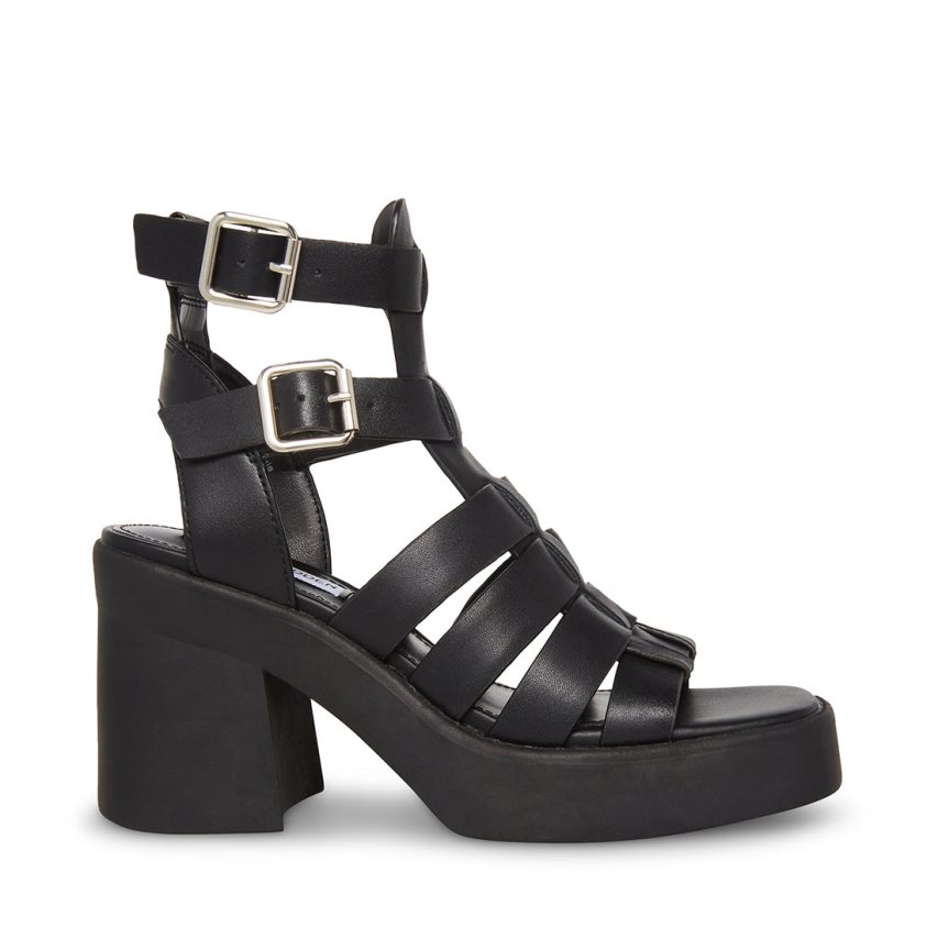 σανδαλια με τακουνι γυναικεια Steve Madden Kiona δερματινα μαυρα | GR-6431SYI