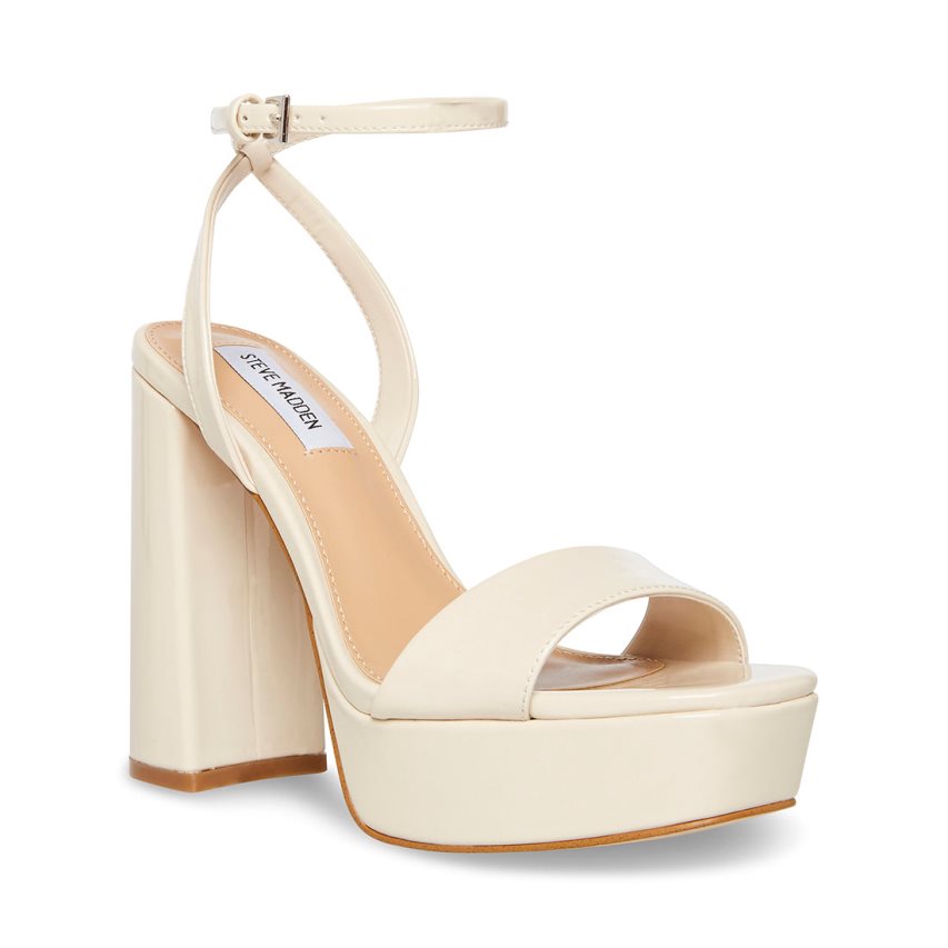 σανδαλια με τακουνι γυναικεια Steve Madden Lessa λουστρινι ασπρα | GR-6479OXP