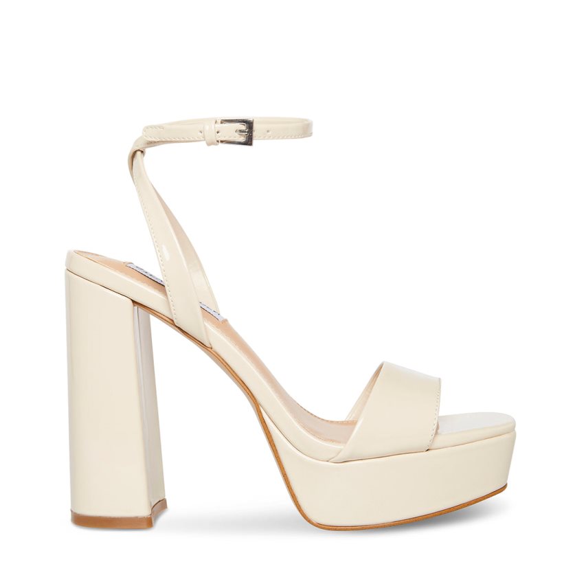 σανδαλια με τακουνι γυναικεια Steve Madden Lessa λουστρινι ασπρα | GR-6479OXP