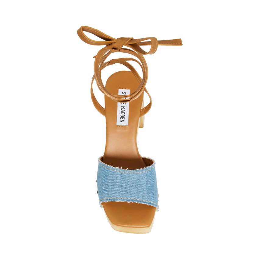 σανδαλια με τακουνι γυναικεια Steve Madden Tenley Denim Fabric μπλε | GR-6524HNR