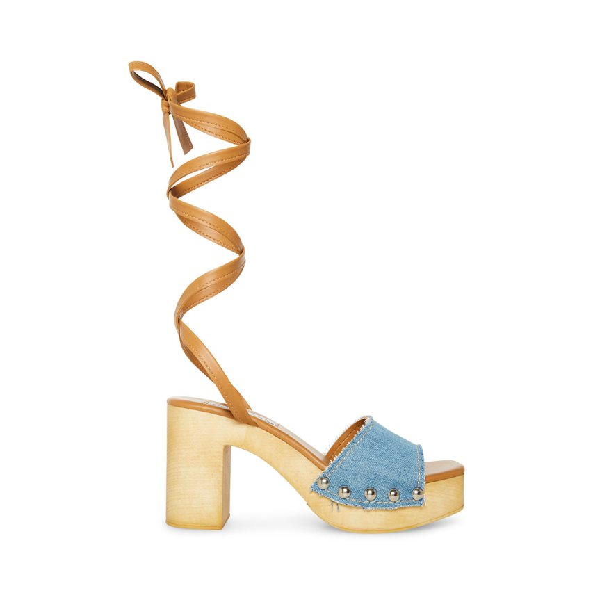 σανδαλια με τακουνι γυναικεια Steve Madden Tenley Denim Fabric μπλε | GR-6524HNR