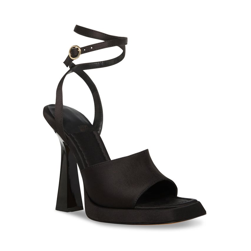 σανδαλια με τακουνι γυναικεια Steve Madden Kendall Satin μαυρα | GR-6539CYJ