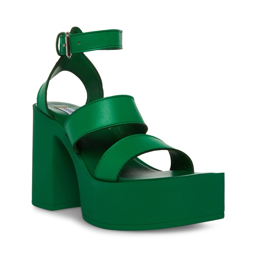 σανδαλια με τακουνι γυναικεια Steve Madden Dora δερματινα πρασινο | GR-653OUXY
